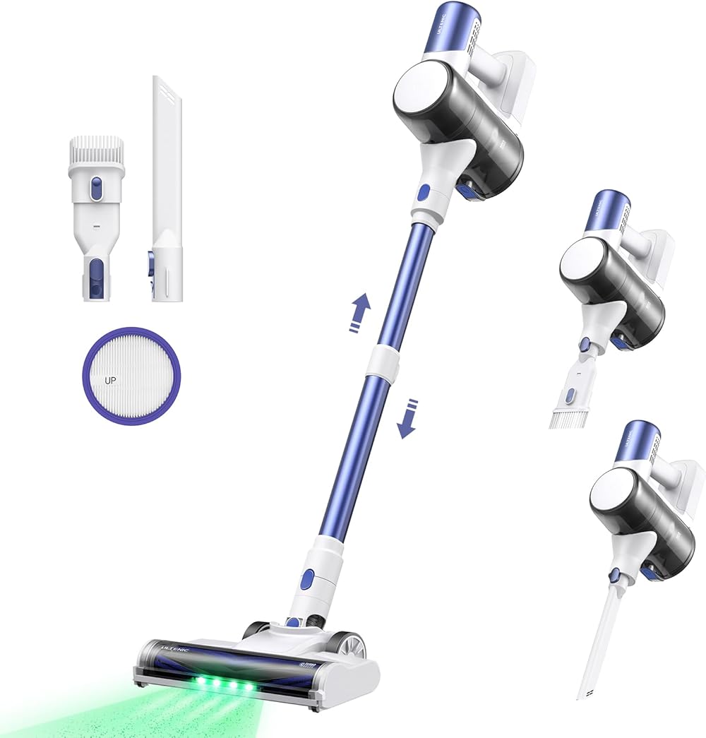 Ultenic U10 Ultra Cordless Stick Vacuum Cleaner, 450W Motor, 30KPa Suction, Long Battery Life, Anti-Tangle Brush, 1L Dustbin Capacity, Stick Vacuum for Home, Pet Hair, Hardwood Floors, and Carpets