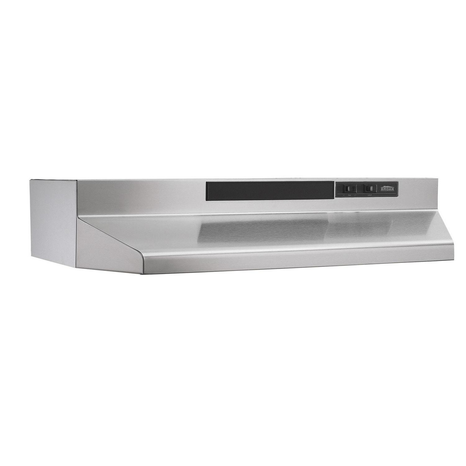 Broan 42-in 190-CFM Convertible Stainless Steel/Black Under Cabinet Range Hoods Undercabinet Mount