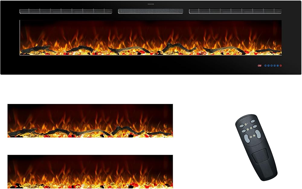 68 Inches Electric Fireplace Inserts, Recessed and Wall Mounted Fireplace Heater for Indoor Use with Remote Control, 13 Color Flames with Log &Crystal, 9H Timer, 750/1500W