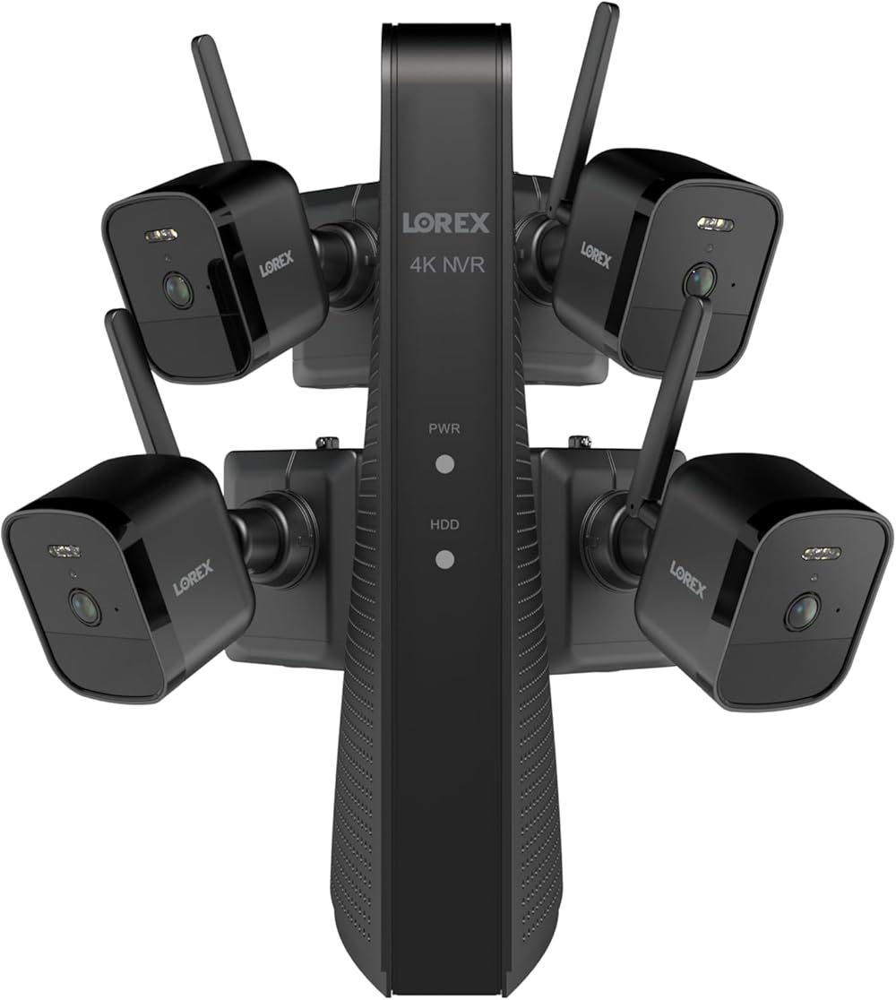 Lorex 4K WiFi Halow 6-Channel NVR Indoor/Outdoor Security System with 4 Battery-Powered Wireless Cameras (Black)