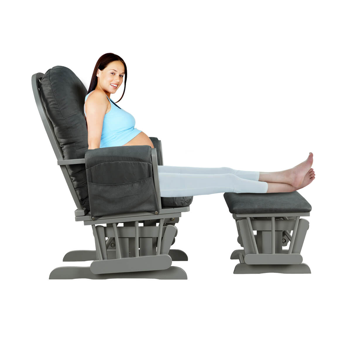 Coelon Glider Rocker with Ottoman, Solid Wood Gliding Chair Set Padded Cushion Baby Nursery Rocking Chair for Relaxing Grey