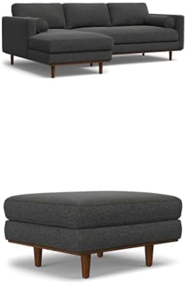 SIMPLIHOME Morrison Left Sectional Sofa and Ottoman in Woven-Blend Fabric, Charcoal Grey, 102-inch-wide 4-Seater L-Shaped Couch with Left Chaise and Matching 33-inch-Wide Ottoman, 2-Piece Set
