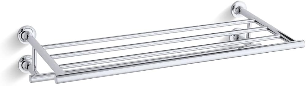 KOHLER 14381-CP Purist Hotelier Bathroom Towel Shelf, Wall-Mount Towel Rack, Bathroom Towel Holder, Polished Chrome