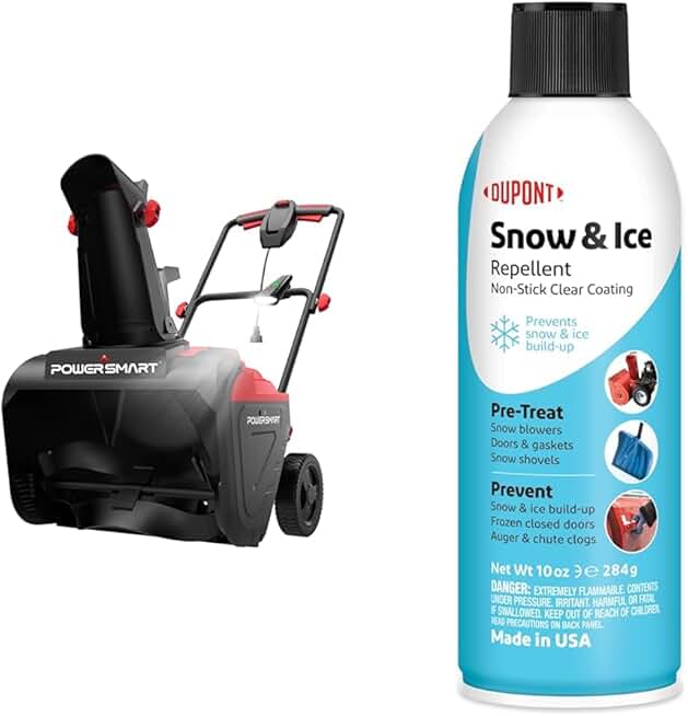 PowerSmart 21 Inch Electric Snow Blower - 120V 15 Amp, 2100 RPM, LED Light for Yard, Road & DuPont Teflon Snow and Ice Repellant, Aerosol 10 oz