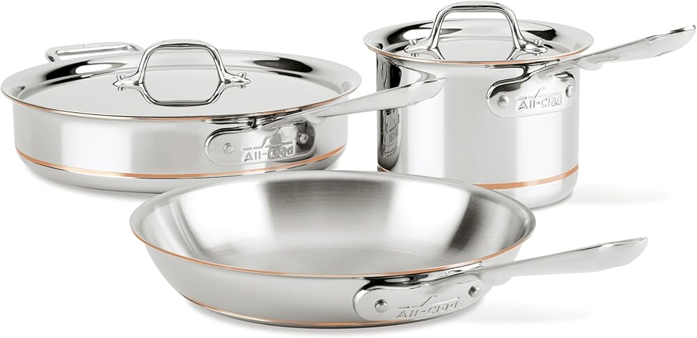 All-Clad Copper Core 5-Ply Stainless Steel Cookware Set, 5 Piece, Induction, Oven Broiler Safe 600F, Pots and Pans, Sauce Pan, Saute Pan, Cookware, Silver