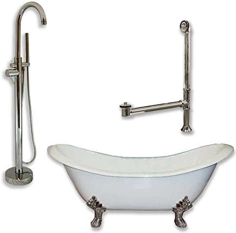 Des-150-pkg-bn-nh Cast Iron Double Ended Slipper Tub 71 X 30with No Faucet Drillings And Complete Brushed Nickel Modern Freestanding Tub Filler With Hand Held Shower Assembly Plumbing Packagein Faux Copper