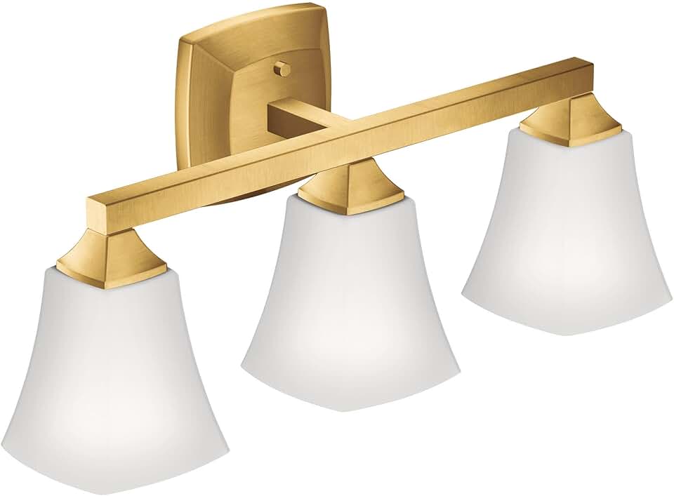 Moen YB5163BG Voss 3-Light Dual-Mount Bath Bathroom Vanity Fixture with Frosted Glass, Brushed Gold