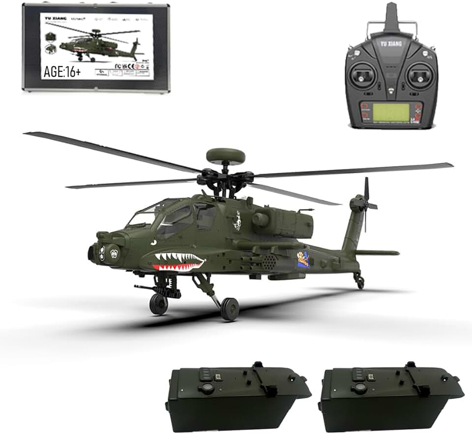 YUXIANG F11 RC Helicopter with Camera, 2.4G 6CH 6-Axis Gyro Remote Control Airplane Helicopter Toy, 1:32 Scale 6G/3D RC Military Airplane for AH64 Apache - RTF