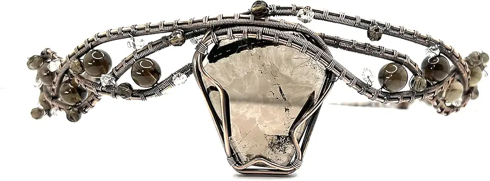 Smoky Quartz Meditation Crown with Herkimer Diamond, wire wrapped in copper. Grounding The Light