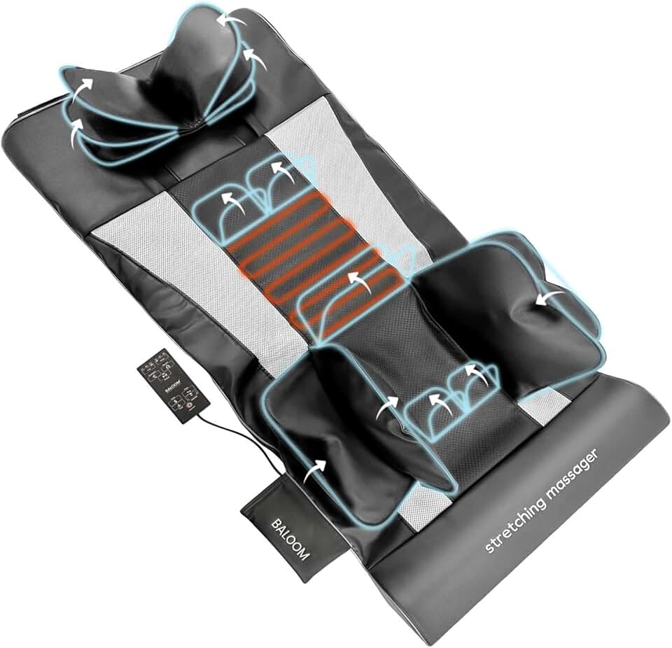 Stretching Massager Mat for Back, Neck, and Body Pain Relief with Soothing Heat | Workout, Yoga, Exercise | Adjustable Programs & Intensity Supports Deep Acupressure