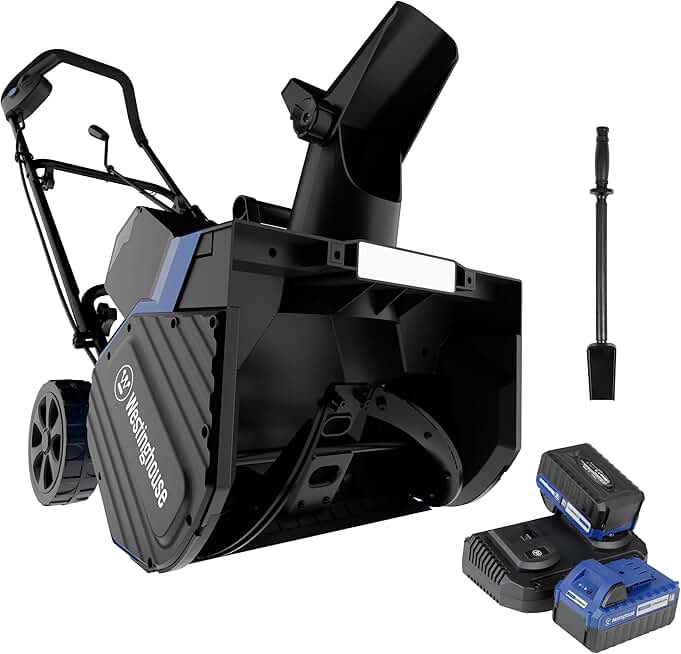 Westinghouse WSnow18 48V Cordless Snow Blower with LED Light, 18-inches Wide, 1200W Brushless Motor, 2 x 24V 4Ah Battery, 2.2 Amp Dual Port Fast Charger