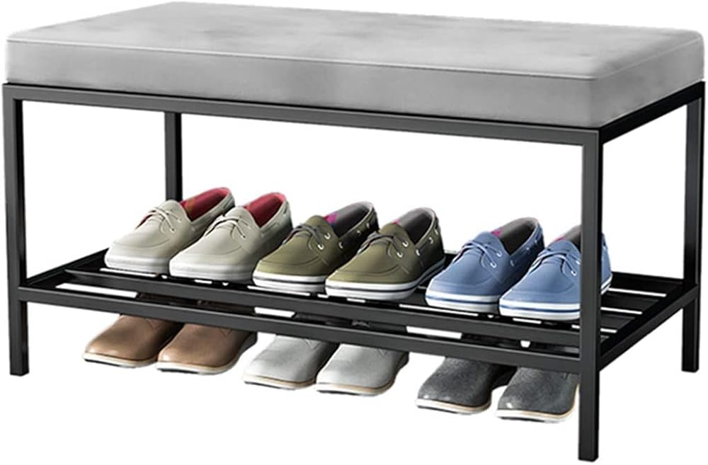 Shoe Storage Bench Entryway Hallway Furniture, Shoe Rack Bench Nordic Minimalist Rectangular Frame, Change Shoe Stool with Soft Cushion, Home Door Shoe Cabinet Shelf(60 * 31 * 37cm)