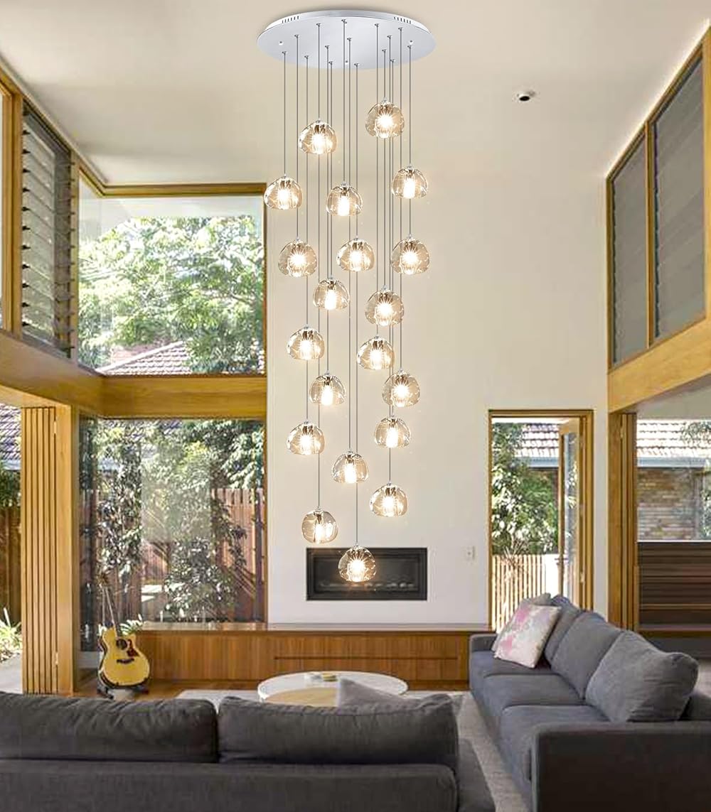 20 Long Lights Chandeliers Modern LED Crystal Ceiling Light Flush Mount Sloped High Ceiling Light Staircase Luxury Pendant Light Living Room Entryway Foyer Chandelier H157in