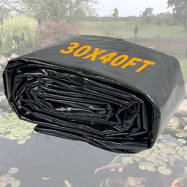 yeezoo 30X40FT Reinforced Large PE Pond Liner, KOI Pond Liners for Outdoor Ponds, Enhanced 5-Layer Structure Pond Liner for Fish, Duck, Garden Raised Bed and Waterscape Pond(0.82oz/sq ft Thickness)