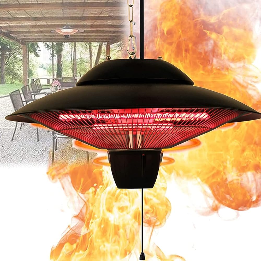 Outdoor Electric Patio Heater,1500W Infrared Hanging Ceiling Space Heaters, 3 Power Levels, IP55 Waterproof, for Indoor Restaurant Garden
