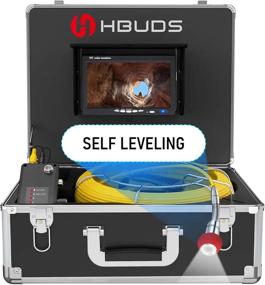 Sewer Camera Self Leveling, 100ft Drain Pipe Cameras with Meter Counter, 12V 4500mAh Battery Plumbing Snake Camera with Light, 7