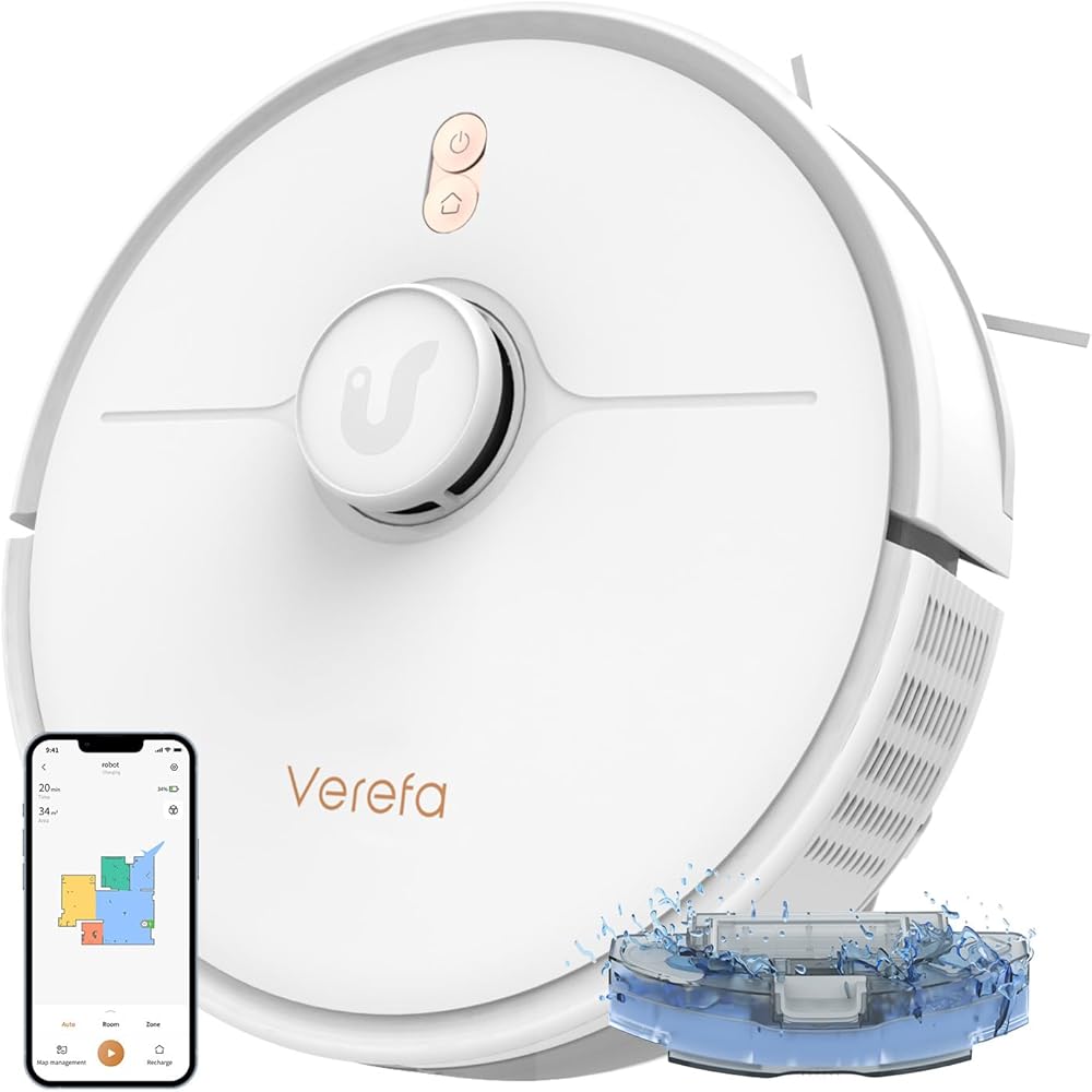 Verefa Robot Vacuum and Mop Combo, 5000Pa Suction 260min Runtime 5 Maps Editable LiDAR Navigation Automatic Vacuum Robot, Wi-Fi/App/Alexa Control, Robotic Vacuum Cleaner Ideal for Low Carpet, Pet Hair