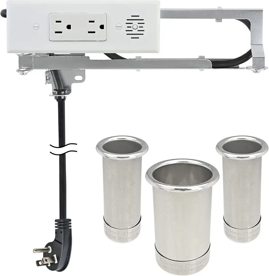 in-Drawer Outlet & Canister Tube Bundle | Docking Drawer Blade (2AC Outlets) | Stainless Steel Capped Canisters (3, 2, 2