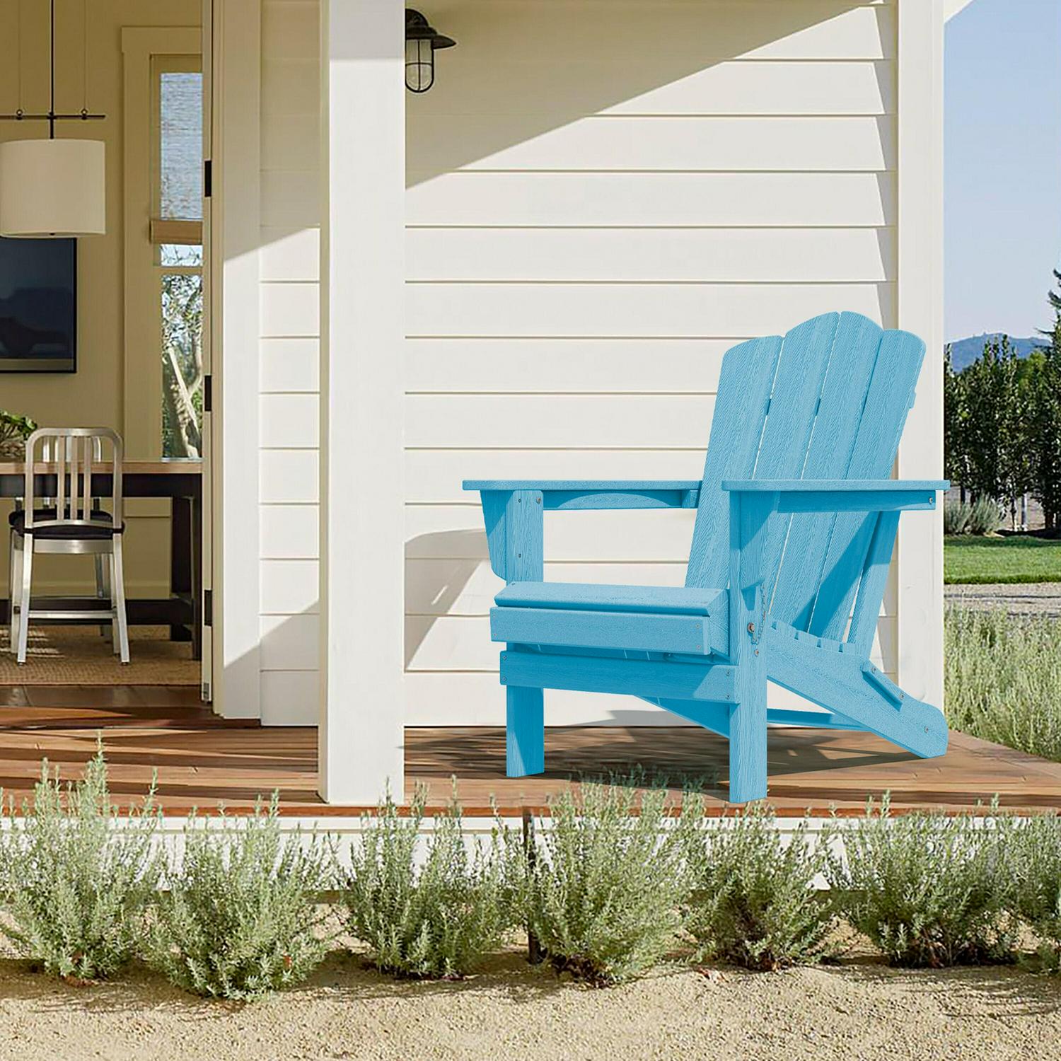 JEAREY Folding Adirondack Chair Stackable Light Blue HDPE Frame Stationary Adirondack Chair with Blue Slat Seat