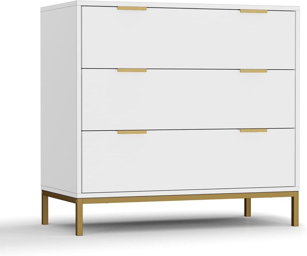 Anmytek White Dresser for Bedroom, 3 Drawer Dresser with Spacious Storage Modern Wood Chest of Drawers for Bedroom Living Room Hallway H0074