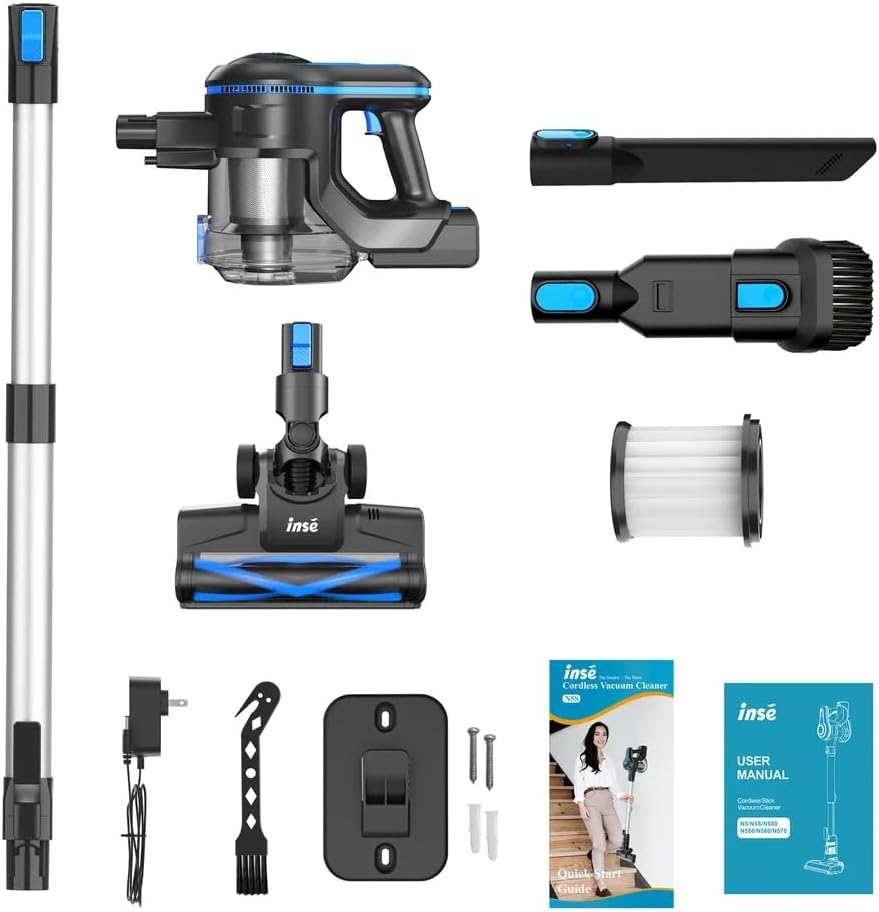 Cordless Stick Vacuum Cleaner, 4-in-1 Lightweight Handheld Vacuum with Powerful Suction, HEPA Filtration, LED Brush for Carpet, Hard Floor, Pet Hair, INSE S6