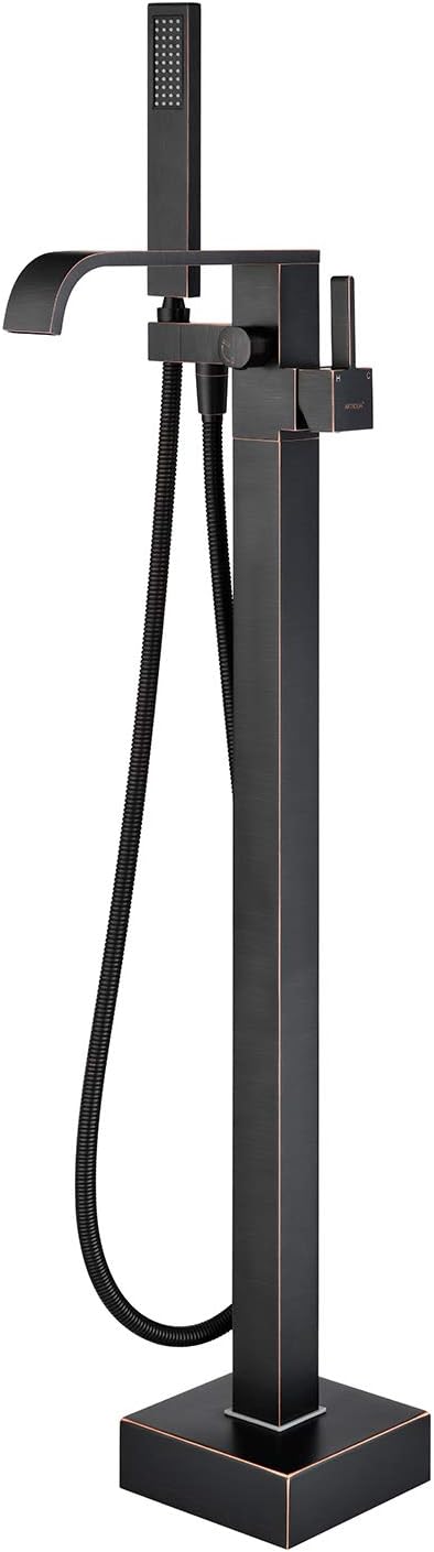 Freestanding Bathtub Faucet Tub Filler Oil Rubbed Bronze Floor Mount Brass Bathroom Faucets Single Handle with Hand Shower