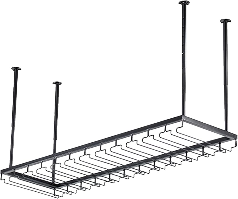 Ceiling Suspended Bar Cabinet Metal Bottle Rack Ceiling Suspended Wine Glass Holder Wrought Iron Storage Rack with Holder, Bar Kitchen Restaurant Floating Organizer Shelves (Size :