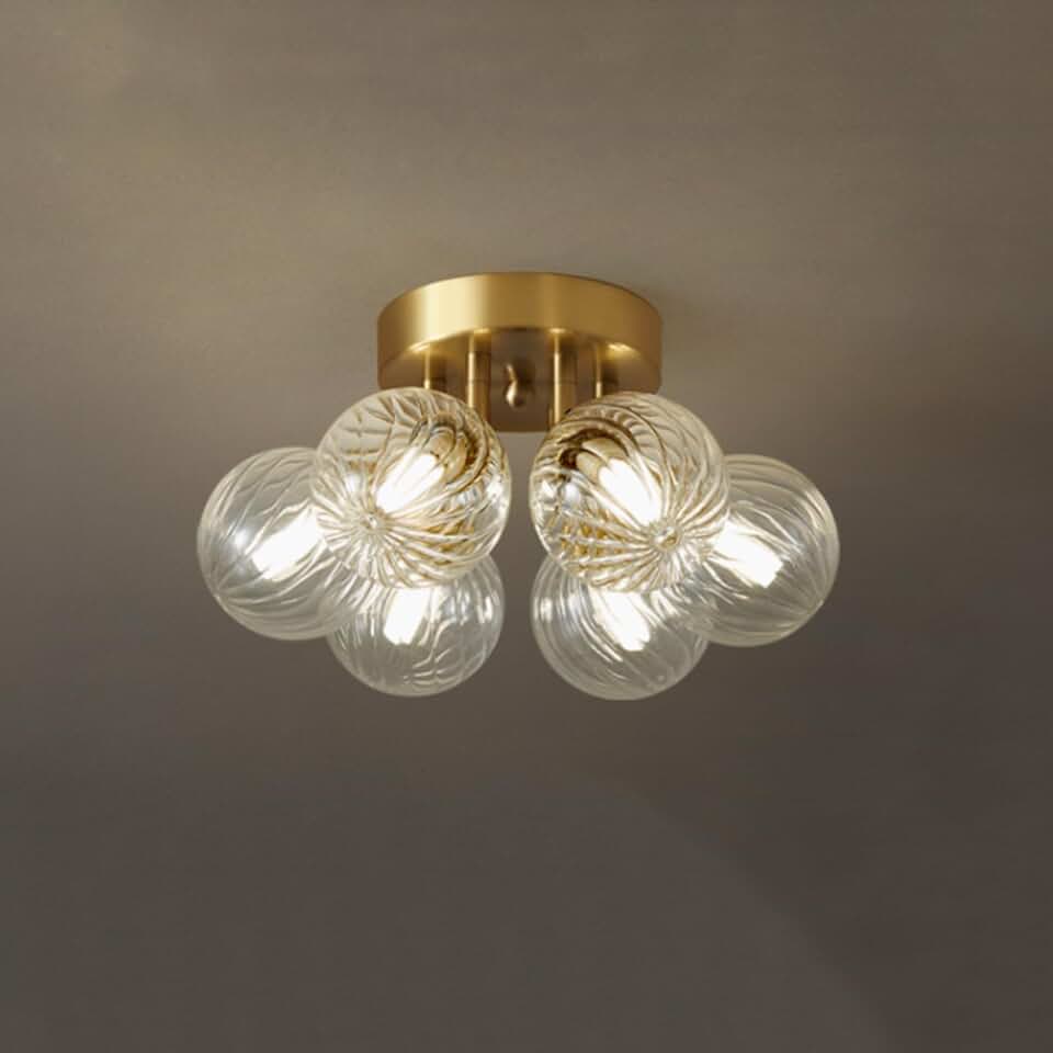 Nordic Copper Bedroom Ceiling Lamp,Semi-Flush Mount Glass Lampshade Lighting Fixture,Close to Ceiling Light Fixtures for Bathroom Hallway Bedroom Cloakroom Homestay Porch/6 Heads