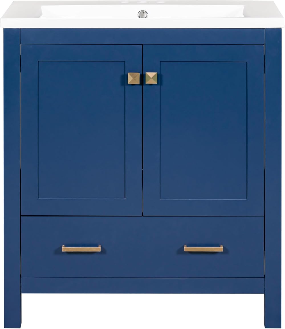 Bathroom Vanity, 2 Soft Closing Doors Drawer, Bathroom Cabinet Vanity Freestanding Cabinet Solid Wood Frame Resin Sink Blue(Cabinet Only)