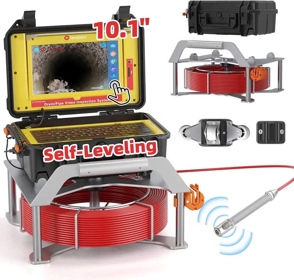 Sewer Camera with 512Hz Sonde, Self-Leveling Drain Pipe Camera 165FT/50M, 10.1