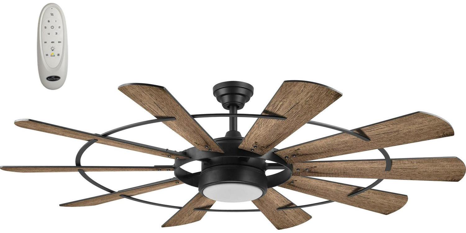 Harbor Breeze Henderson 60-in Matte Black Integrated LED Indoor Ceiling Fan with Light and Remote (10-Blade)