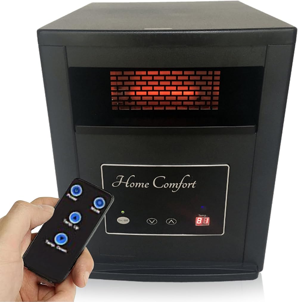 Home Comfort 1500w Infrared Heater - Energy Efficient Space Heater for Year-Round Indoor Warmth, With Thermostat and Remote Control, Portable Warmer for Bedroom, Living and Large Spaces - Black, 1500W