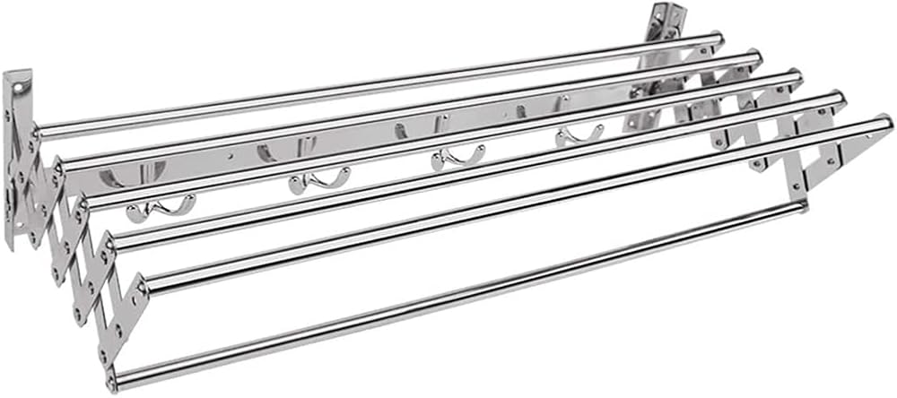 Foldable Laundry Drying Rack Wall Mounted Retractable Clothes Airer Rack Space Saving 304 Stainless-Steel Expandable Towel Rack Bar Rod Easy Storage (Size : 60cm)