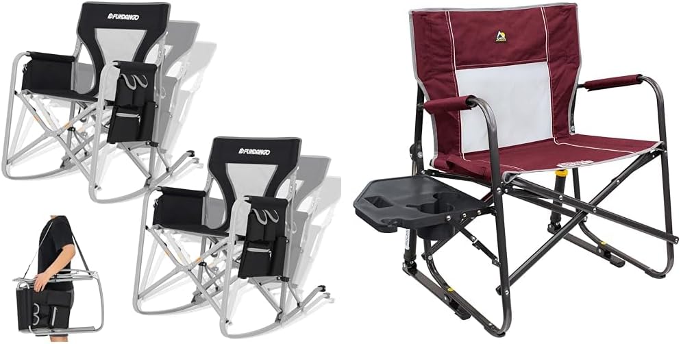 2 Pack Oversized 300 lbs Capacity Rocking Camping Cooler Bag Chair Bundle with GCI Outdoor Freestyle 400 lbs Capacity Rocking XL Camping Chair with Side Table