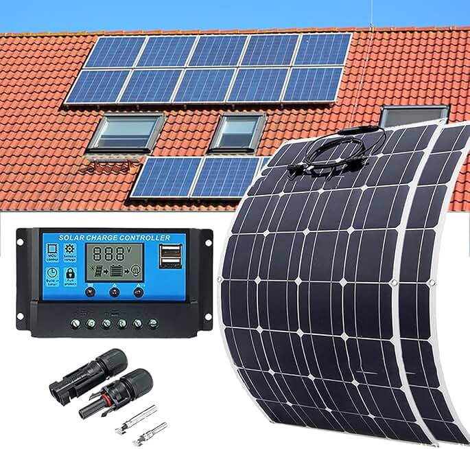 Flexible Solar Panel (100w/200w/300w/400w), 30a Controller +Dual Usb, High-Efficiency Module Pv, For Homes Camping Rv Battery Boat Caravan Off Grid,200W