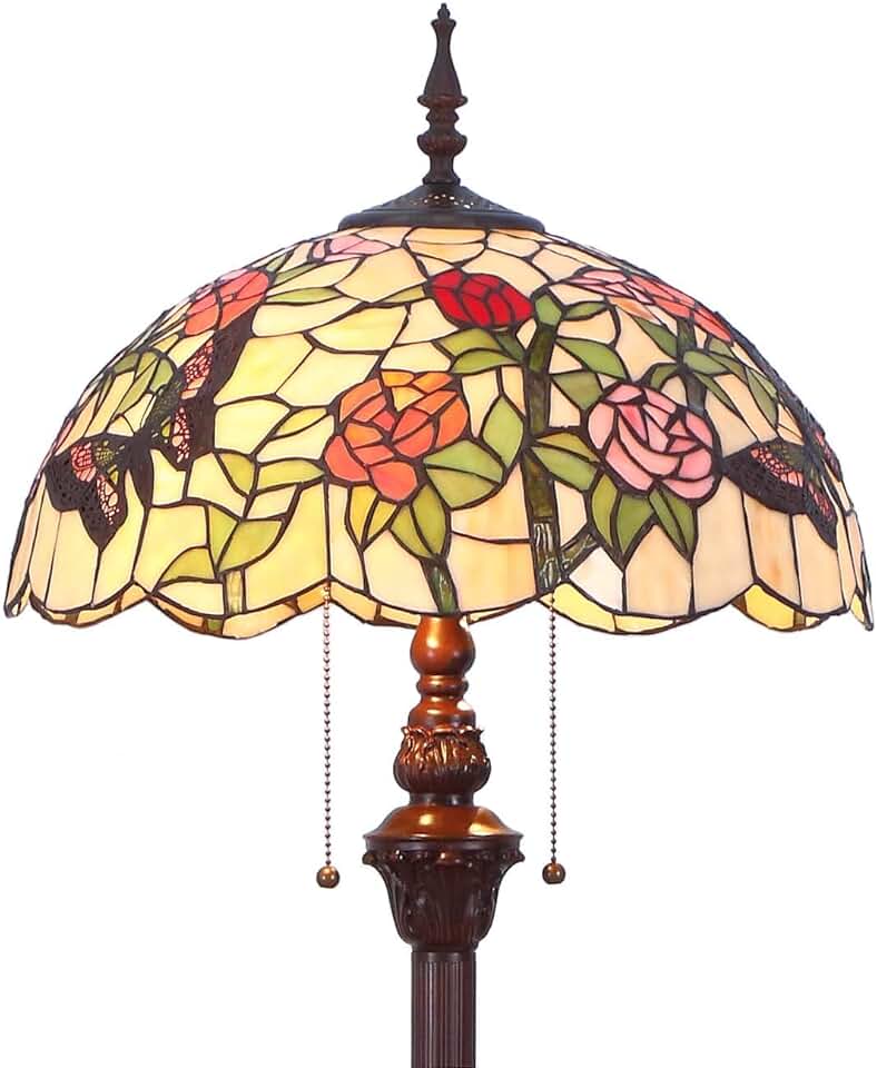 Bieye L11408 Butterfly Tiffany Style Stained Glass Floor Lamp with 16-inch Wide Handmade Lampshade Metal Base for Bedroom Living Room, 59-inch Tall