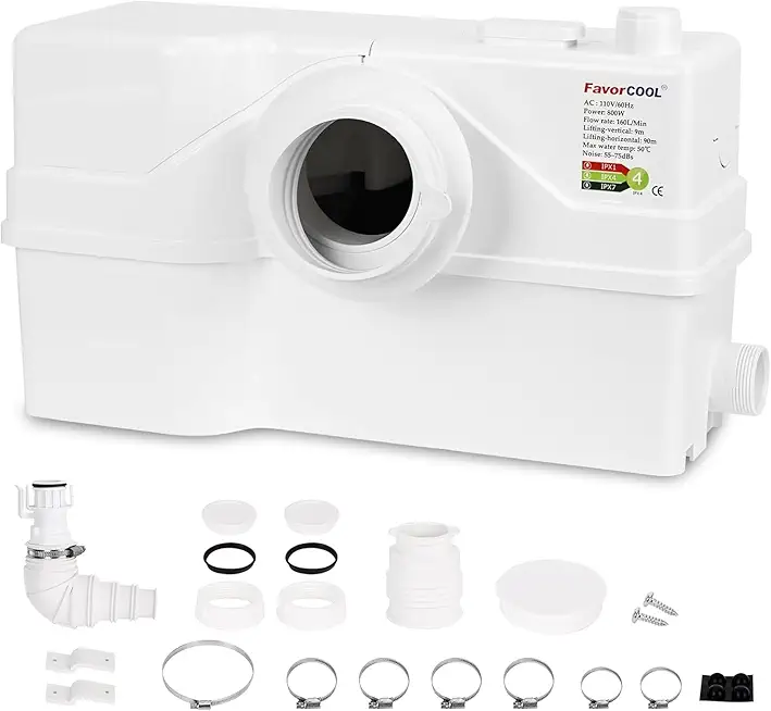 Sink Sewerage Pump 800W, Macerating Toilet Pump 10800 L/h Flow, 29.5ft/9m Head for Basement Upflush Toilet, Macerator Sewerage Sump Pump System With 3 Water Inlets For Bathtub, Laundry And Sink