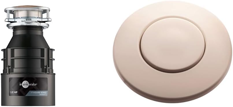 InSinkErator Badger 5 Garbage Disposal, Standard Series 1/2 HP Continuous Feed Food Waste Disposer, Black, Set of 1 & STC-BIS Push SinkTop Switch Button, Biscuit