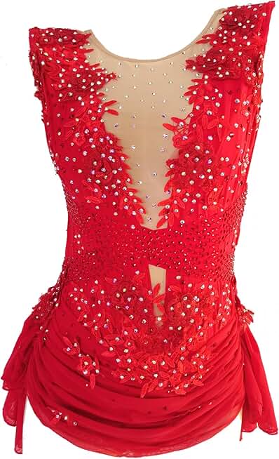 Girl's Red Mesh Lyrical Dance Costume Stunning Pole Dance Performance Outfit for Graceful Move