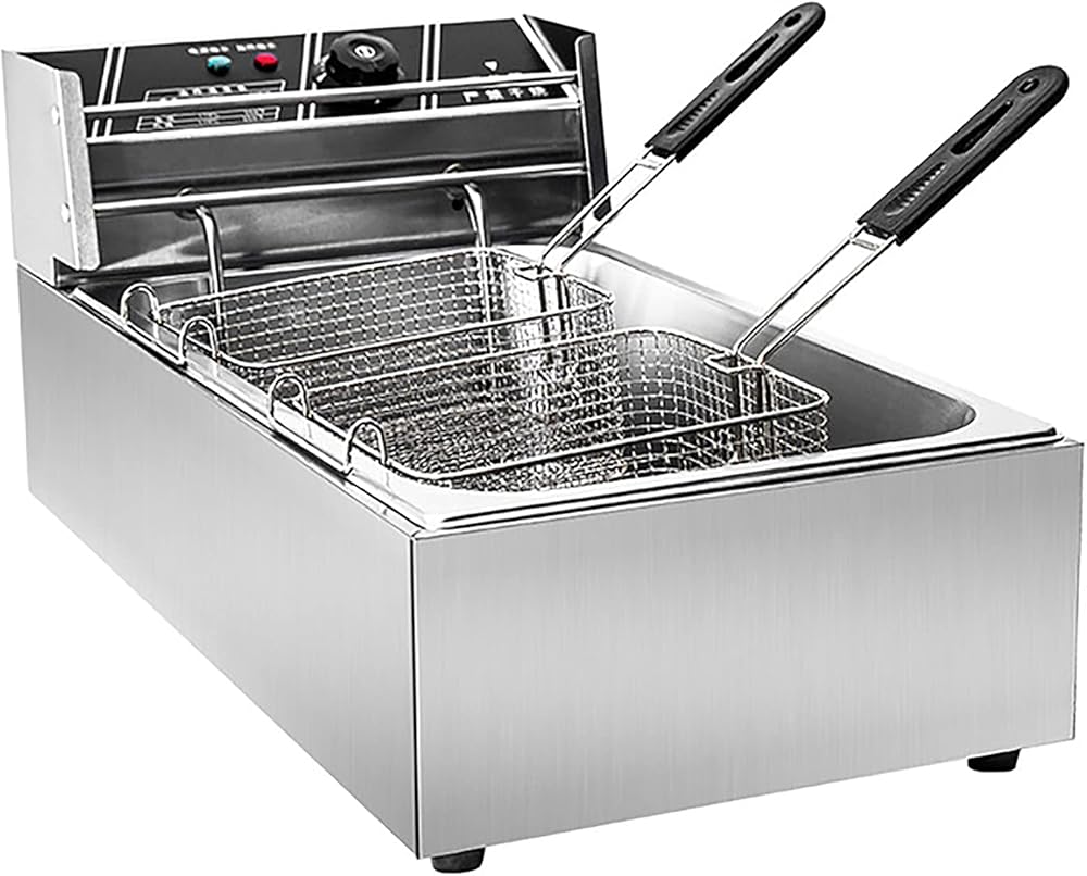 Electric Deep Fat Countertop Fryer Non-Stick Coating Deep Fryer 2500W Stainless Steel Temperature and Time Control Removable Internal Mesh Oil Basket with Safety Handle Easy Clean