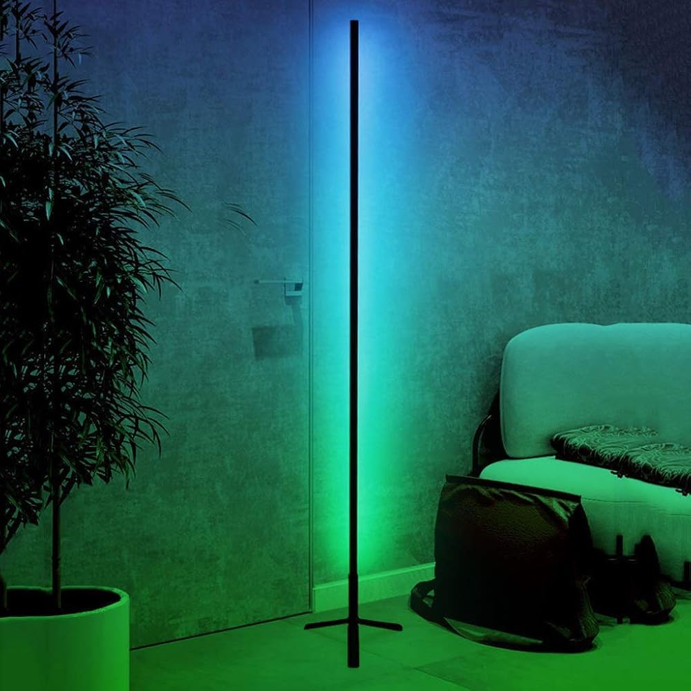 Corner Floor lamp Modern LED Corner Floor Lamp with Remote Control RGB Colours Dimming Black Body for Living Room Bedroom Entrance