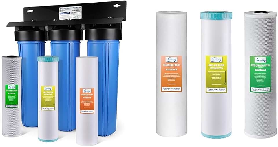 iSpring Whole House Water Filter System, Reduces PFOA/PFOS, PFAS, Lead, Chlorine, Chloramine & F3WGB32BKS 4.5” x 20” 3-Stage Whole House Water Filter Set Replacement Pack with Sediment