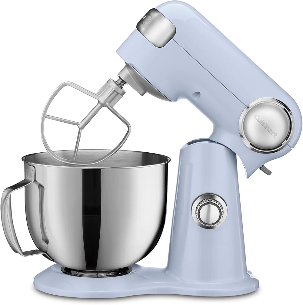 Cuisinart Stand Mixer, 12 Speed, 5.5 Quart Stainless Steel Bowl, Chef’s Whisk, Mixing Paddle, Dough Hook, Splash Guard w/ Pour Spout, Frosted Blue, SM-50BLU,Arctic Blue