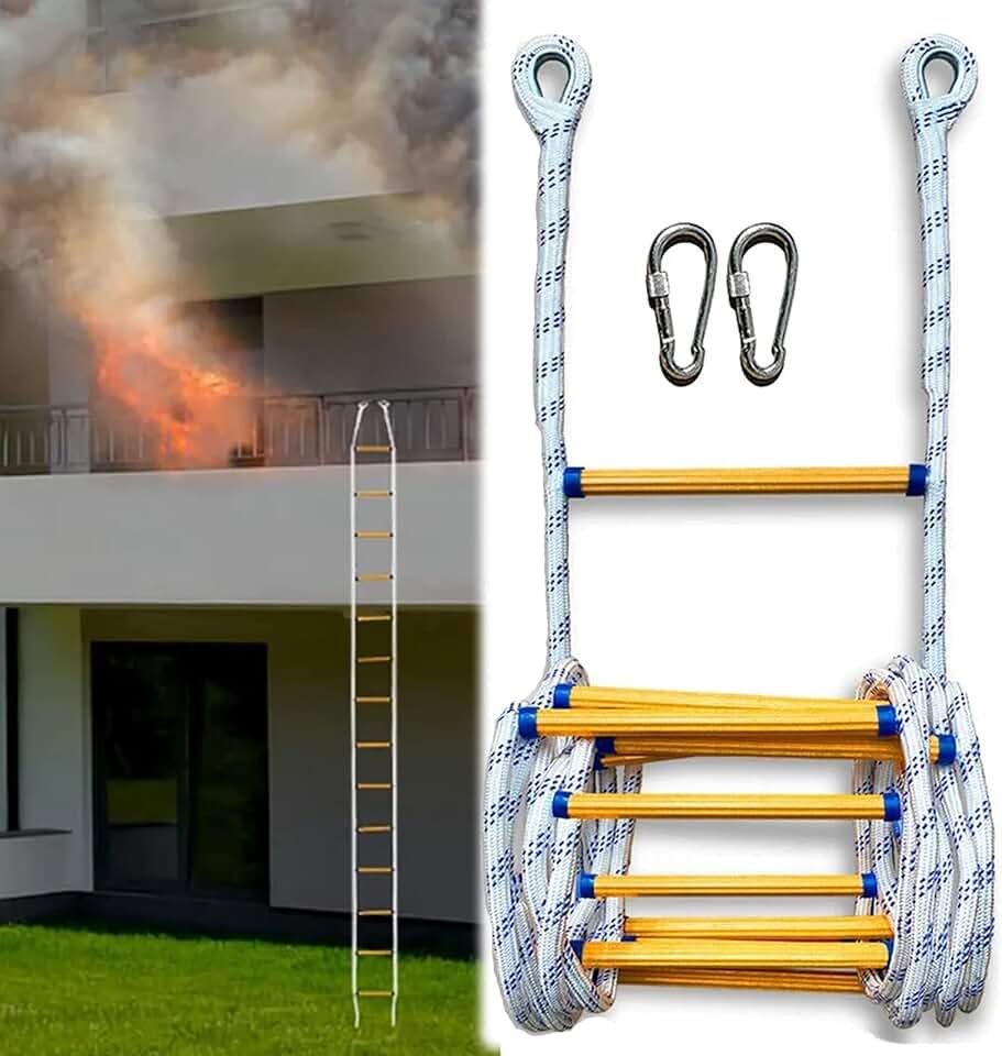 Emergency Escape Rope Ladder 2-7 Floors, Flame Retardant Fire Safety Evacuation for Children and Adults, Non-Slip Resin The Climb Household Life-Saving Ladder, Load-Bearing to 450,82FT/25M (