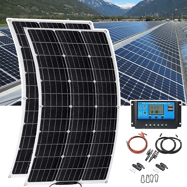Flexible Solar Panel Kit(150w /300w), 12v Outdoor Travel Charger, Charge Controller(40a), 30° Arc Fold,18v Solar Panels For Home Outdoor Rv Car,300W