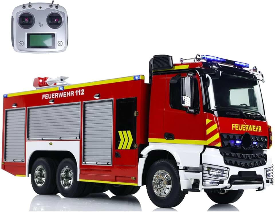 1/14 6x4 RC Fire Vehicles Remote Control Fire Fighting Truck 3-Speed Gearbox Sound Light System Motor Servo ESC RC Fire Truck Hobby Grade Model