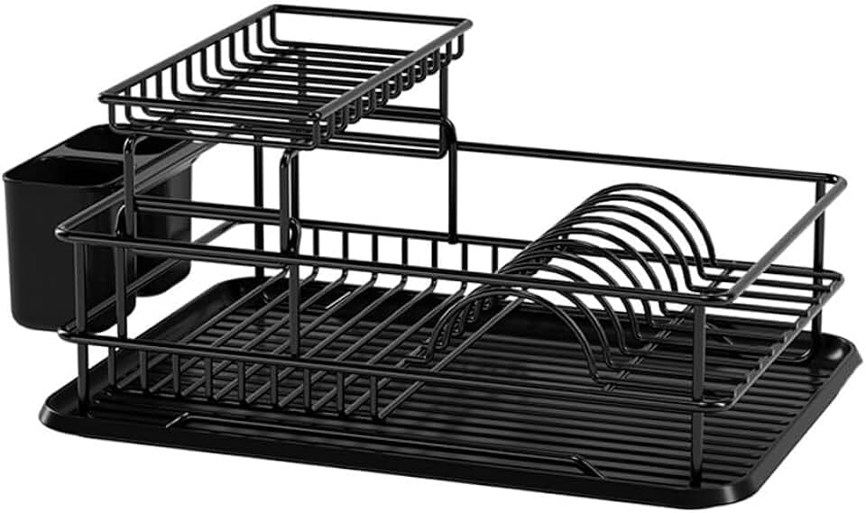 Dish Drying Rack with Drainboard Dish Storage Racks with Removable Utensil Holder Slots Dish Drainer
