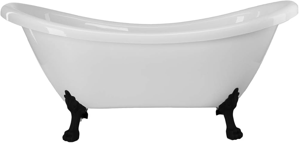 Florence 70 Inch Acrylic Double Slipper Clawfoot Tub - No Faucet Drillings - Lion Paw Feet