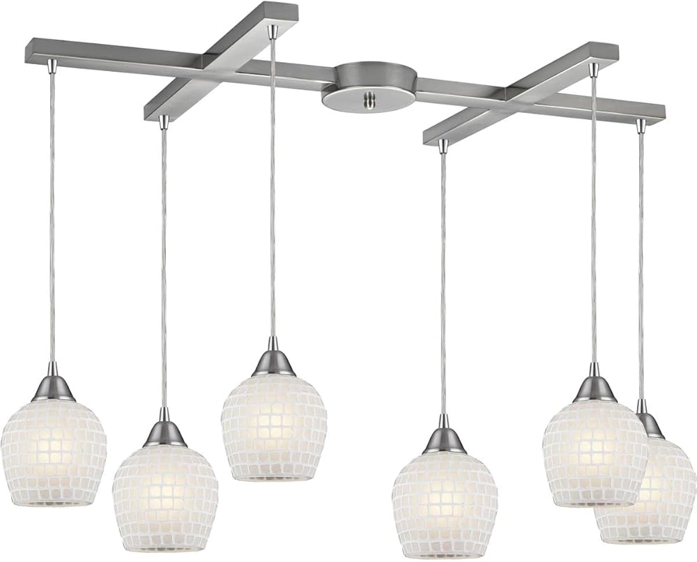 Elk 528-6WHT 6 Satin Nickel and Copper White Glass pendant light, W:33