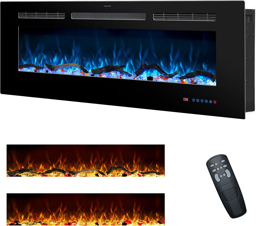 50 Inches Electric Fireplace Inserts, Recessed and Wall Mounted Fireplace Heater for Indoor Use with Remote Control, 13 Color Flames with Log &Crystal, 9H Timer, 750/1500W